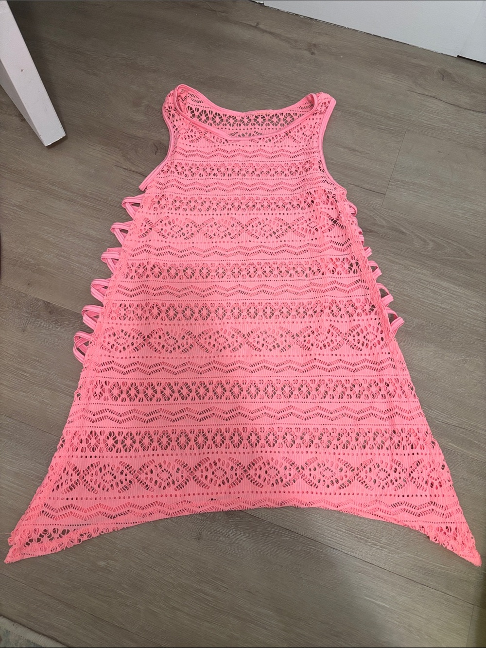 Kids Pink Crochet Swim Coverup Dress